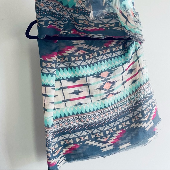 Multi Color Aztec Print Scarf Accessory 40 inch by 40 inch - Picture 2 of 5